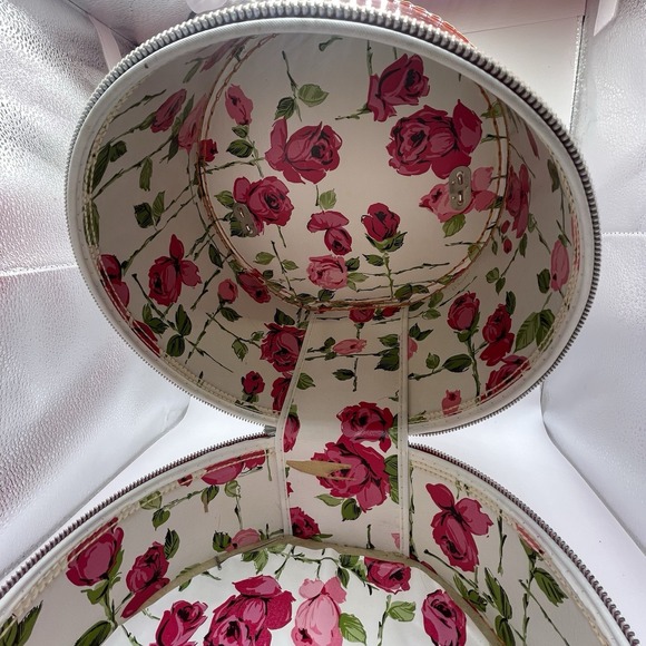 Vtg 60's Hat Wig Box Luggage Travel Carry Case Retro Mod Round Zipper Handle - Picture 8 of 12